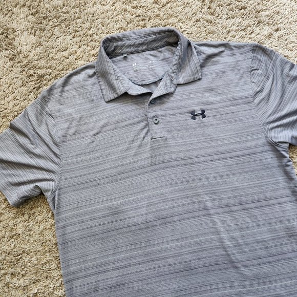Under Armour Polo Heatgear Striped Gray S/s Men's L Large Stretch 2017 - Picture 1 of 9